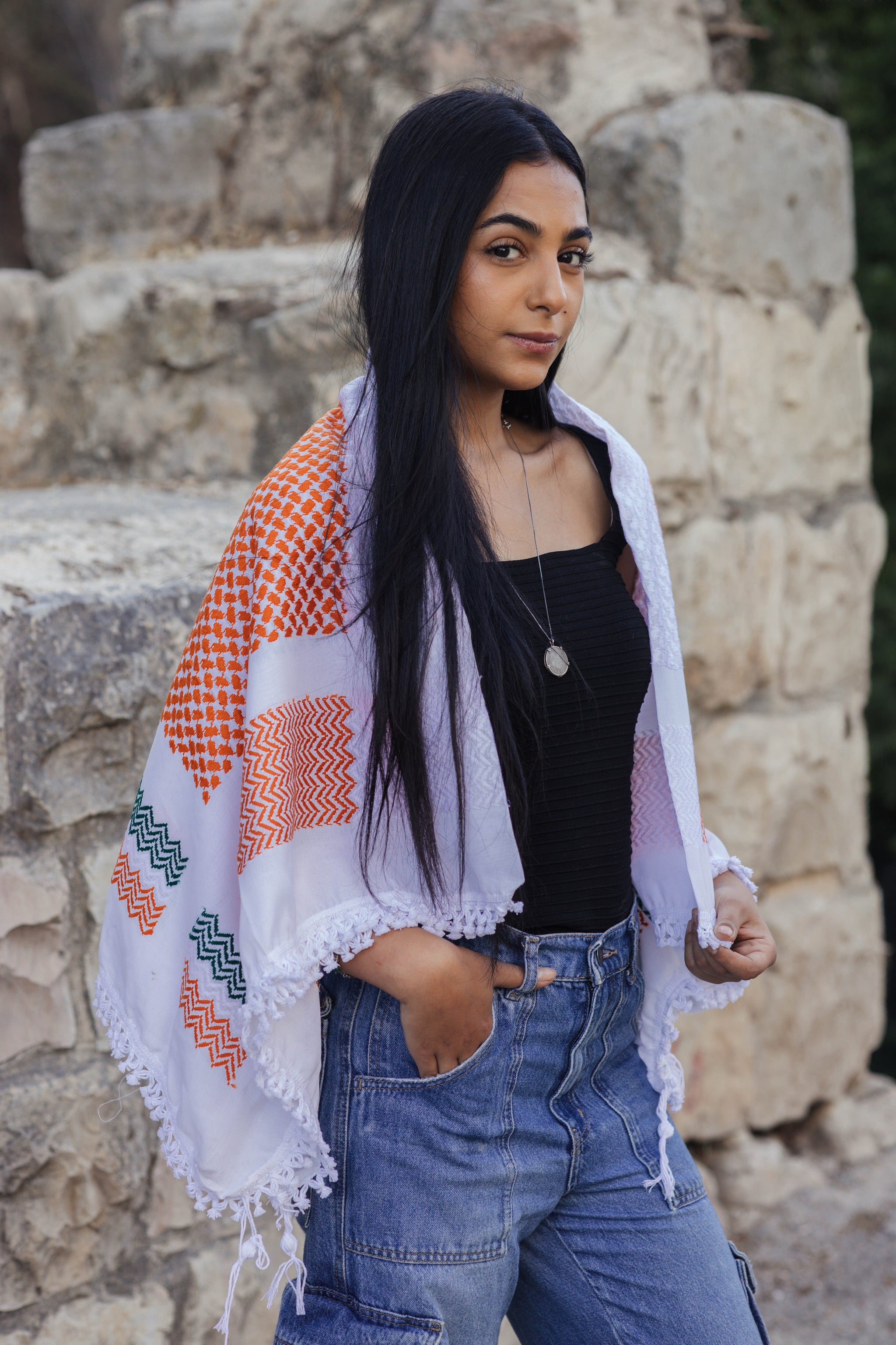 Irish Flag Kuffiyeh – Handwoven Palestinian Scarf (Nablus Textile Factory)