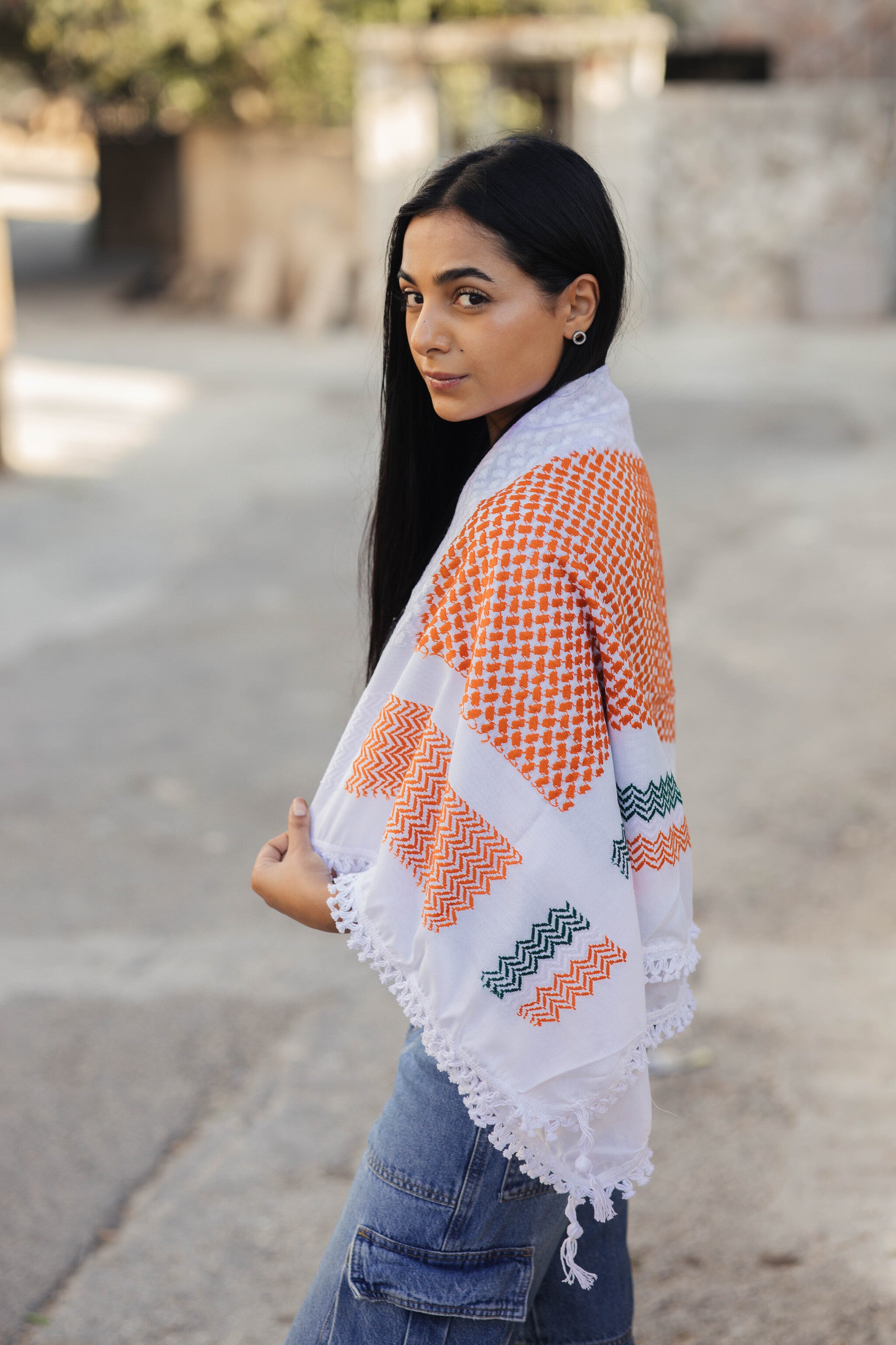 Irish Flag Kuffiyeh – Handwoven Palestinian Scarf (Nablus Textile Factory)
