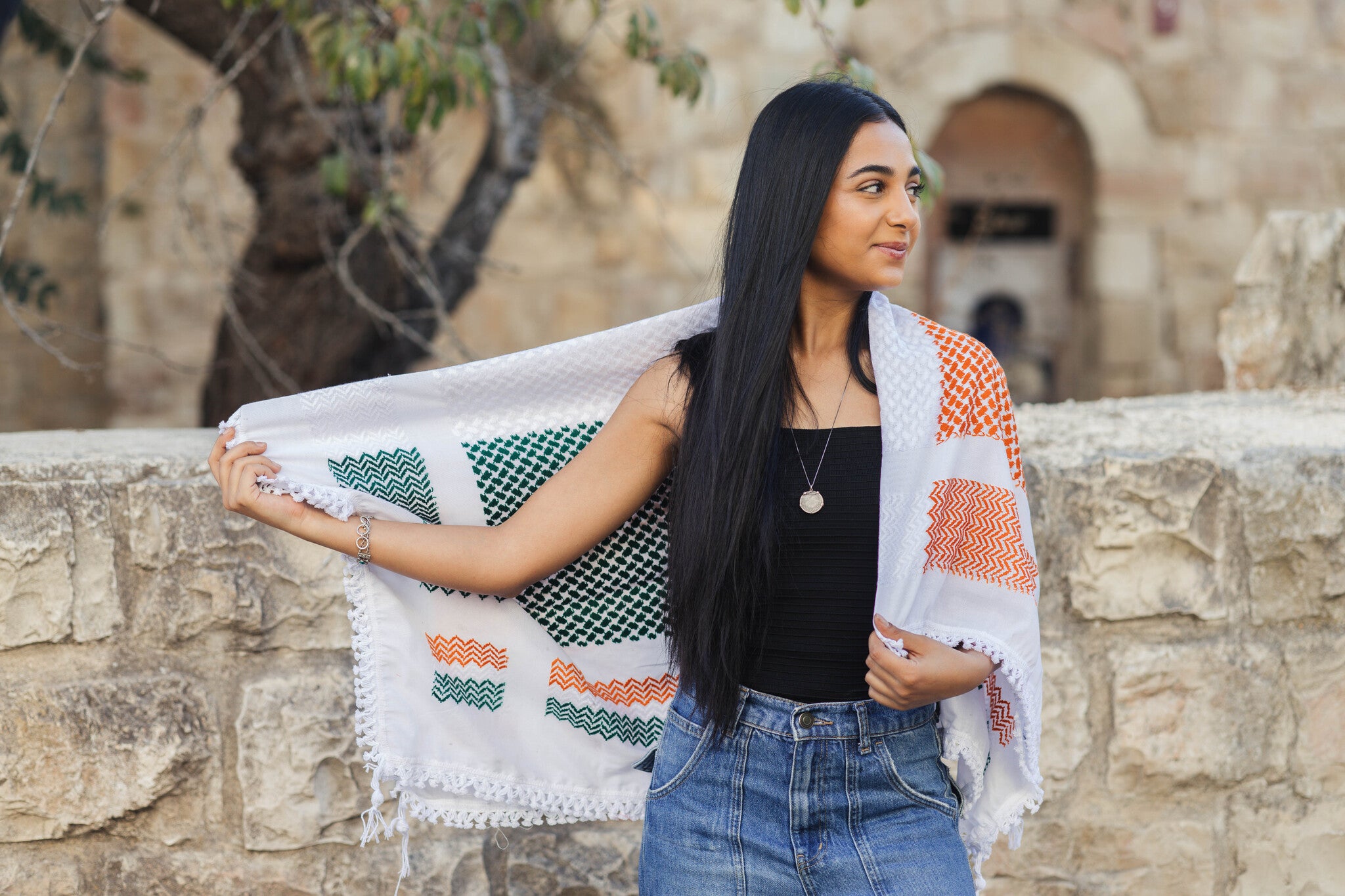 Irish Flag Kuffiyeh – Handwoven Palestinian Scarf (Nablus Textile Factory)