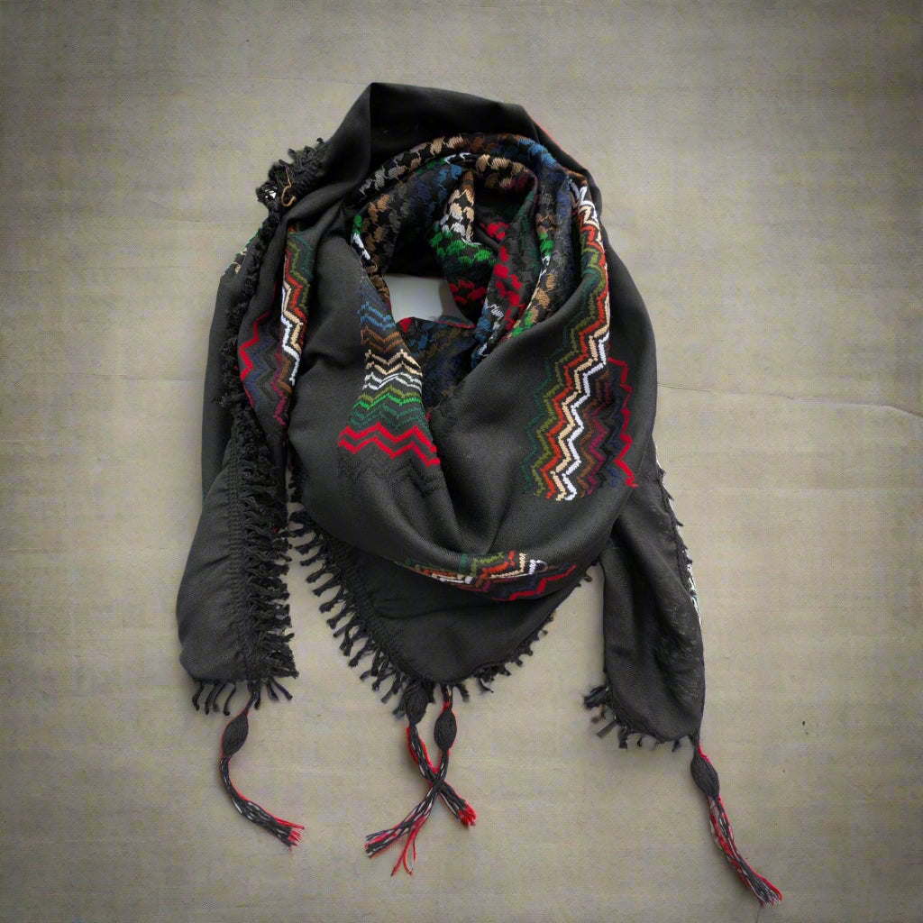 Multicolor on Black Nablus Keffiyeh — Woven in Palestine